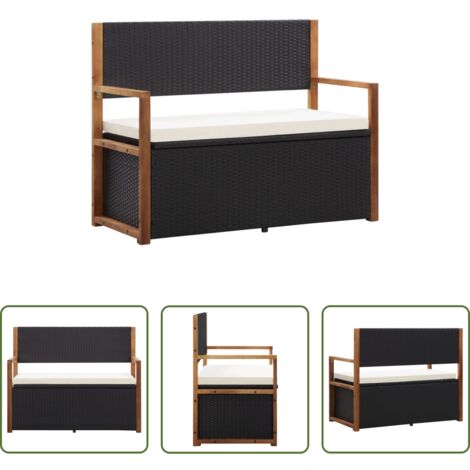 vidaXL Stoccaggio -  Cassapanca 115 cm in Polyrattan e Legno Massello di Acacia Nero