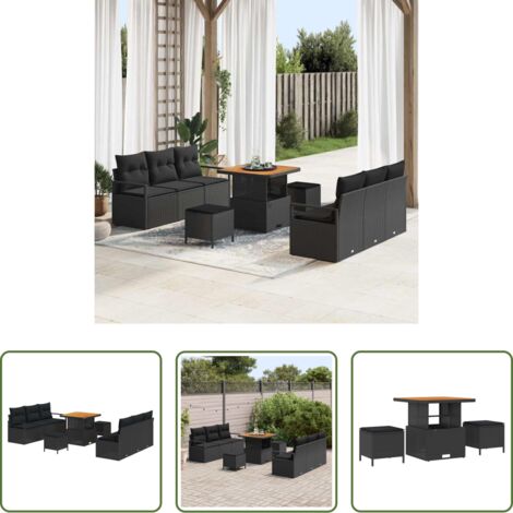 vidaXL Stoccaggio esterno -  Set Divano da Giardino con archiviazione 9 pcs Nero Poly Rattan