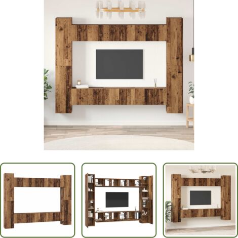 vidaXL Stoccaggio in casa -  Set mobile TV 10 pcs Legno vecchio 30,5 x 30 x 90 cm