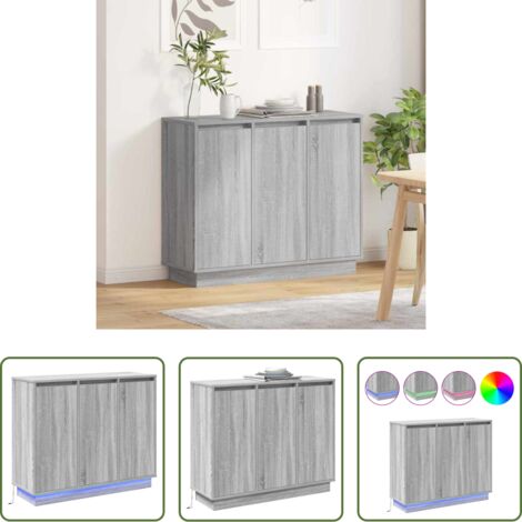 vidaXL Stoccaggio in legno -  Madia LED Grigio Sonoma 90 x 32 x 75 cm Legno multistrato