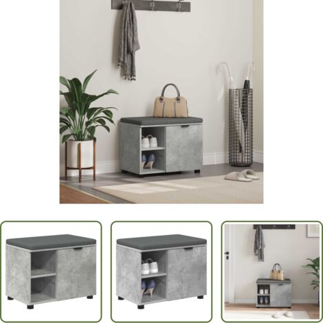 vidaXL Stoccaggio ingresso -  Panca per ingresso con cuscino Grigio Cemento 60 x 38 x 46 cm