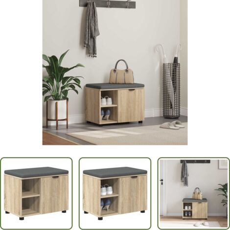 vidaXL Stoccaggio ingresso -  Panca per ingresso con cuscino Rovere Sonoma 60 x 38 x 46 cm
