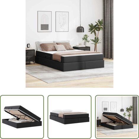 vidaXL Stoccaggio integrato -  Letto con contenitore e materasso 2 pcs Nero Pelle