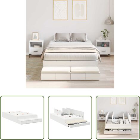 vidaXL Stoccaggio intelligente -  Struttura letto con contenitore Bianco 120 cm Legno multistrato
