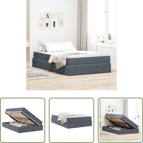 vidaXL Stoccaggio -  Letto con contenitore e materasso Grigio scuro 120 x 200 cm