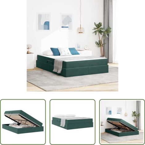 vidaXL Stoccaggio -  Letto con contenitore e materasso Verde Scuro 140 x 200 cm