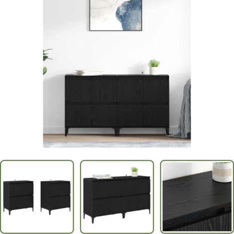 vidaXL Stoccaggio salvaspazio -  Sideboards 2 pcs Rovere Nero 60 x 35 x 70 cm Legno multistrato