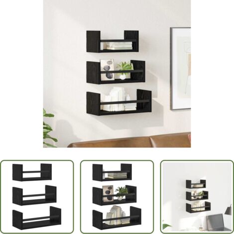vidaXL Stoccaggio -  Set mensole da parete 3 pcs Rovere Nero 40x16x14cm