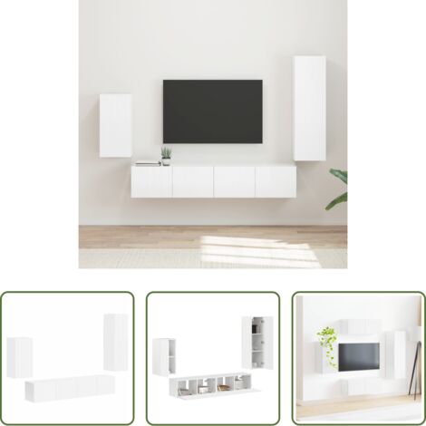 vidaXL Stoccaggio -  Set mobile TV 4 pcs Bianco Lucido Legno multistrato
