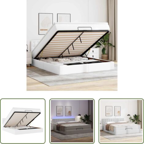 vidaXL Stoccaggio sotto il letto -  Pouf Letto con Materassi e LED Bianco Puro 160x200cm Similpelle