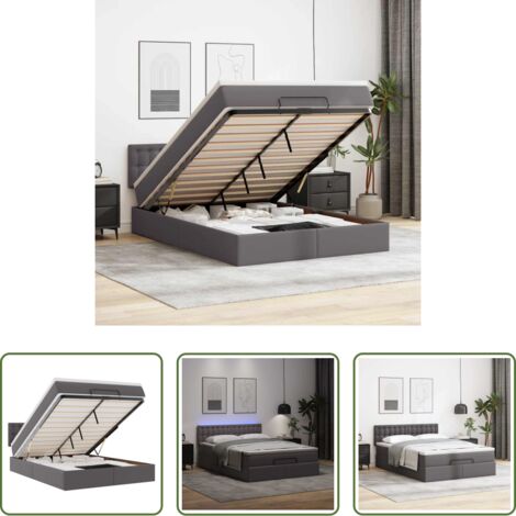 vidaXL Stoccaggio sotto il letto -  Pouf Letto con Materassi e LED Grigio 140x200cm Similpelle