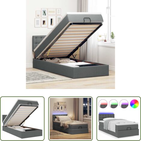 vidaXL Stoccaggio sotto il letto -  Pouf Letto con Materasso e LED Grigio Scuro 80x200cm in Tessuto