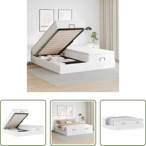 vidaXL Stoccaggio sotto il letto -  Struttura Letto Pouf con Materassi Bianco 180x200 cm Similpelle