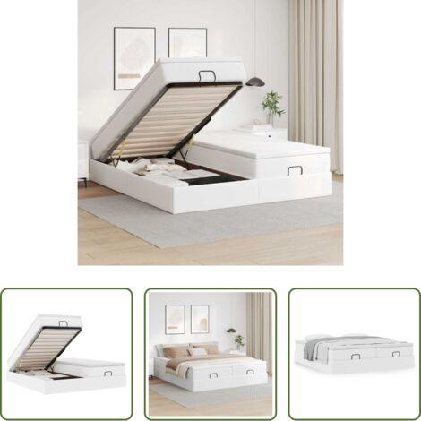 vidaXL Stoccaggio sotto il letto -  Struttura Letto Pouf con Materassi Bianco 200x200 cm Similpelle