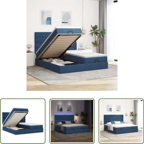 vidaXL Stoccaggio sotto il letto -  Struttura Letto Pouf con Materassi Blu 200x200 cm in Tessuto
