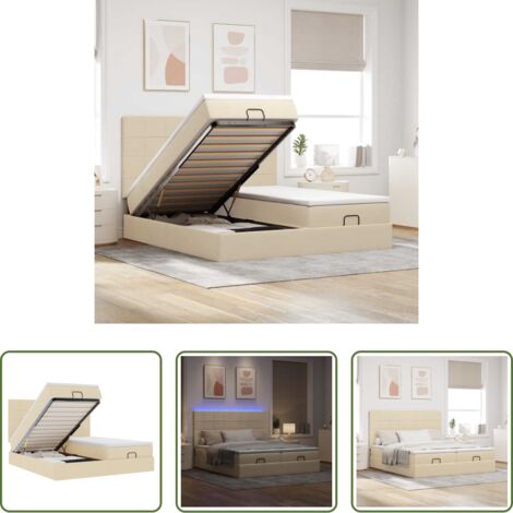 vidaXL Stoccaggio sotto il letto -  Struttura Letto Pouf con Materassi Crema 200x200 cm in Tessuto