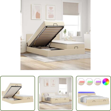 vidaXL Stoccaggio sotto il letto -  Struttura Letto Pouf con Materassi Crema 200x200 cm in Tessuto