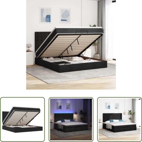 vidaXL Stoccaggio sotto il letto -  Struttura Letto Pouf con Materassi Nero 200x200 cm in Tessuto
