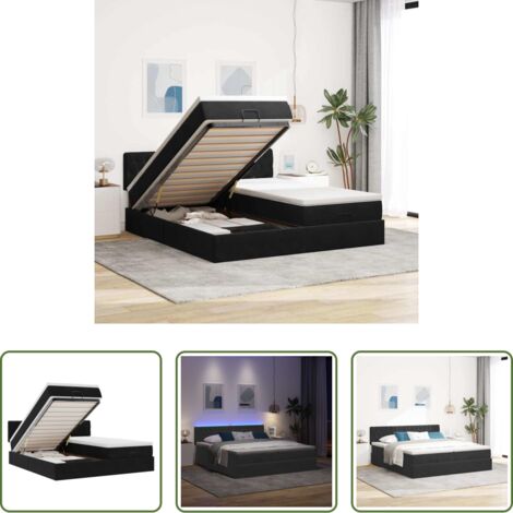vidaXL Stoccaggio sotto il letto -  Struttura Letto Pouf con Materassi Nero 200x200 cm Velluto