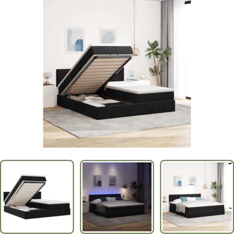 vidaXL Stoccaggio sotto il letto -  Struttura Letto Pouf con Materassi Nero 200x200 cm Velluto