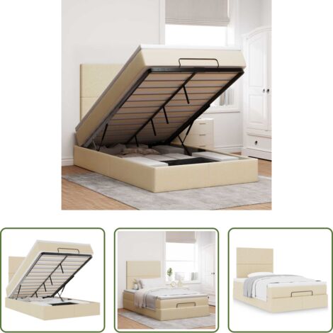 vidaXL Stoccaggio sotto il letto -  Struttura Letto Pouf con Materasso Crema 120x200 cm in Tessuto