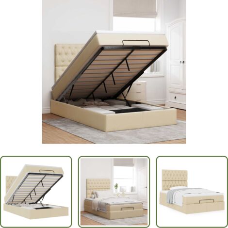 vidaXL Stoccaggio sotto il letto -  Struttura Letto Pouf con Materasso Crema 120x200 cm in Tessuto