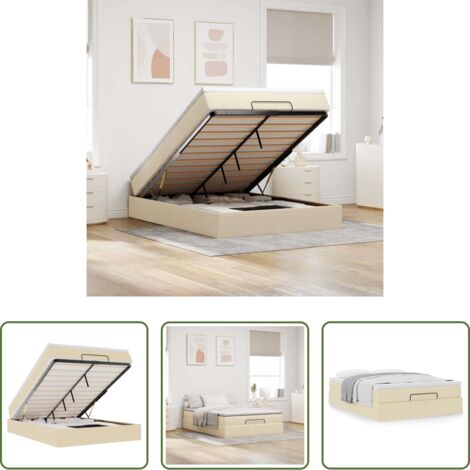 vidaXL Stoccaggio sotto il letto -  Struttura Letto Pouf con Materasso Crema 140x200 cm in Tessuto