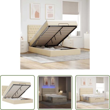 vidaXL Stoccaggio sotto il letto -  Struttura Letto Pouf con Materasso Crema 140x200 cm in Tessuto