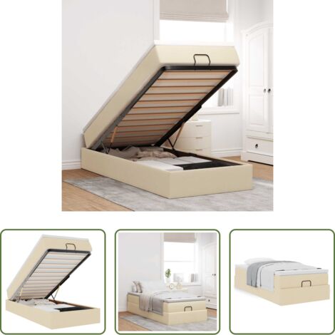 vidaXL Stoccaggio sotto il letto -  Struttura Letto Pouf con Materasso Crema 90x200 cm in Tessuto