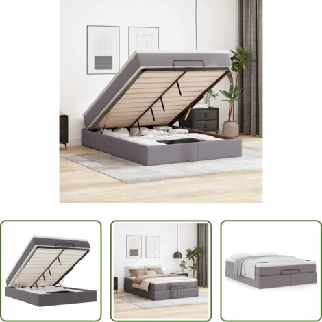 vidaXL Stoccaggio sotto il letto -  Struttura Letto Pouf con Materasso Grigio 140x200 cm Similpelle