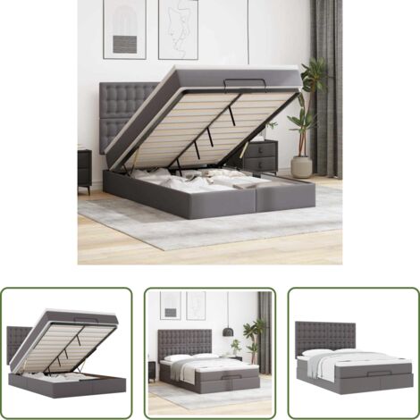 vidaXL Stoccaggio sotto il letto -  Struttura Letto Pouf con Materasso Grigio 140x200 cm Similpelle