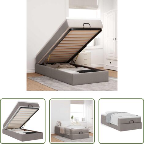 vidaXL Stoccaggio sotto il letto -  Struttura Letto Pouf con Materasso Tortora 90x200 cm in Tessuto