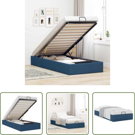 vidaXL Stoccaggio sotto il letto -  Struttura Letto Pouf senza Materasso Blu 90x190 cm in Tessuto