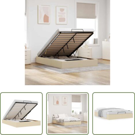vidaXL Stoccaggio sotto il letto -  Struttura Letto Pouf senza Materasso Crema 140x190 cm Tessuto