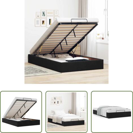 vidaXL Stoccaggio sotto il letto -  Struttura Letto Pouf Senza Materasso Nero 120x190 cm Velluto