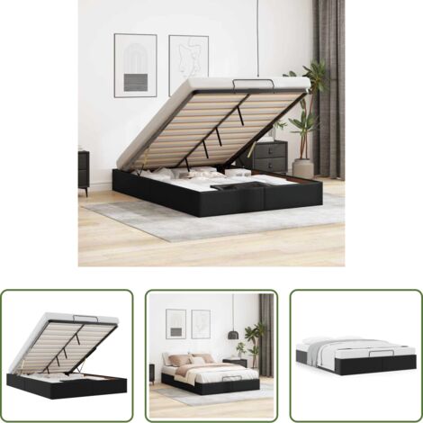 vidaXL Stoccaggio sotto il letto -  Struttura Letto Pouf senza Materasso Nero 140x200 cm Similpelle