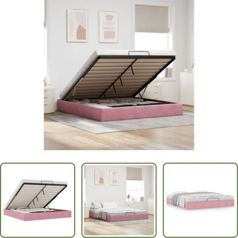 vidaXL Stoccaggio sotto il letto -  Struttura Letto Pouf senza Materasso Rosa 160x200 cm in Velluto