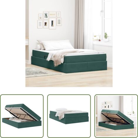 vidaXL Stoccaggio sotto letto -  Letto con contenitore e materasso Verde Scuro 120 x 200 cm