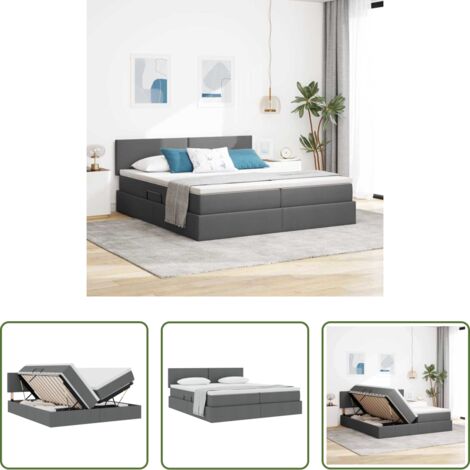 vidaXL Stoccaggio sotto letto -  Letto con Contenitore Grigio scuro 200 x 200 cm Pelle Sintetica