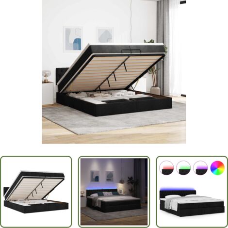 vidaXL Stoccaggio sotto letto -  Struttura Letto Pouf con Materassi Nero 200x200 cm in Tessuto