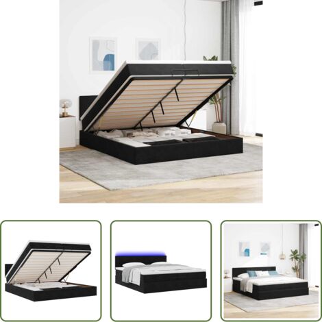 vidaXL Stoccaggio sotto letto -  Struttura Letto Pouf con Materassi Nero 200x200 cm Velluto
