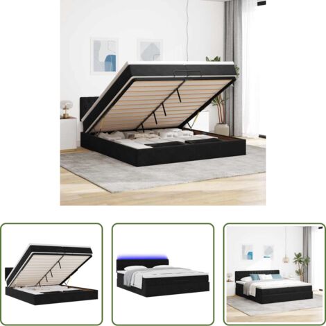 vidaXL Stoccaggio sotto letto -  Struttura Letto Pouf con Materassi Nero 200x200 cm Velluto