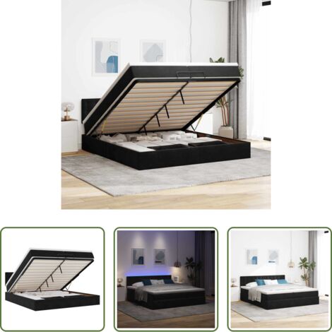 vidaXL Stoccaggio sotto letto -  Struttura Letto Pouf con Materassi Nero 200x200 cm Velluto