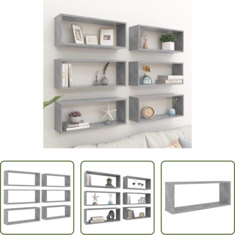 vidaXL Stockage mural -  Étagères murales cube 6 pcs Gris béton Bois d’ingénierie