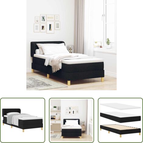 vidaXL Stoffbett -  Boxspringbett mit Matratze Schwarz 100 x 200 cm Stoff