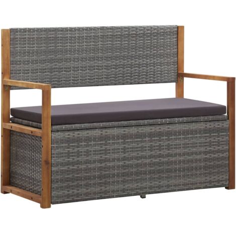 vidaXL Storage Bench 115 cm Poly Rattan and Solid Acacia Wood Grey
