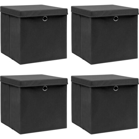 vidaXL Storage Boxes with Lids 4 pcs Black 32x32x32 cm Fabric
