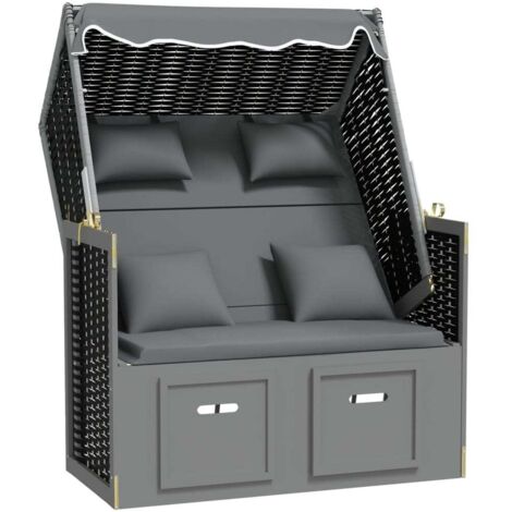 vidaXL Strandkorb avec coussin poly rotin bois solide anthracite noir