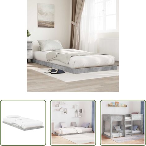 vidaXL Struttura in legno -  Struttura letto a terra Grigio cemento 90 x 200 cm