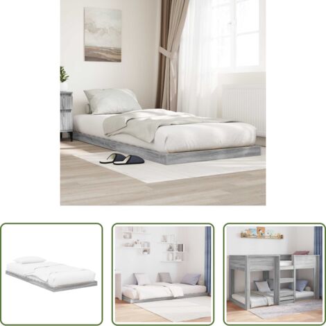 vidaXL Struttura in legno -  Struttura letto a terra Grigio Sonoma 90 x 200 cm